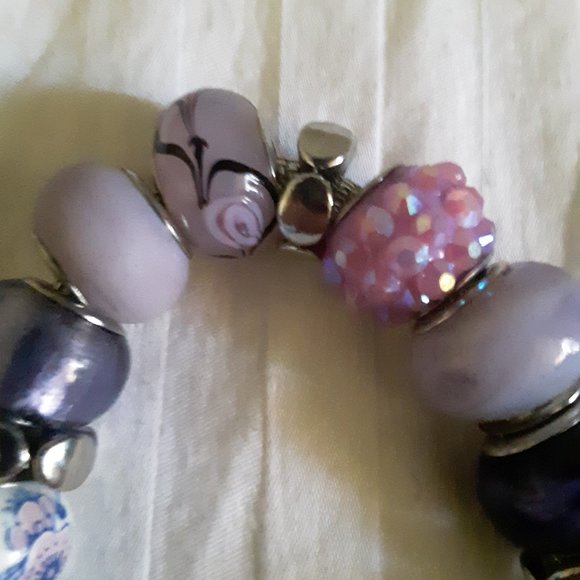 Glass Blue Purple Slider Bead Bracelet - Picture 5 of 9